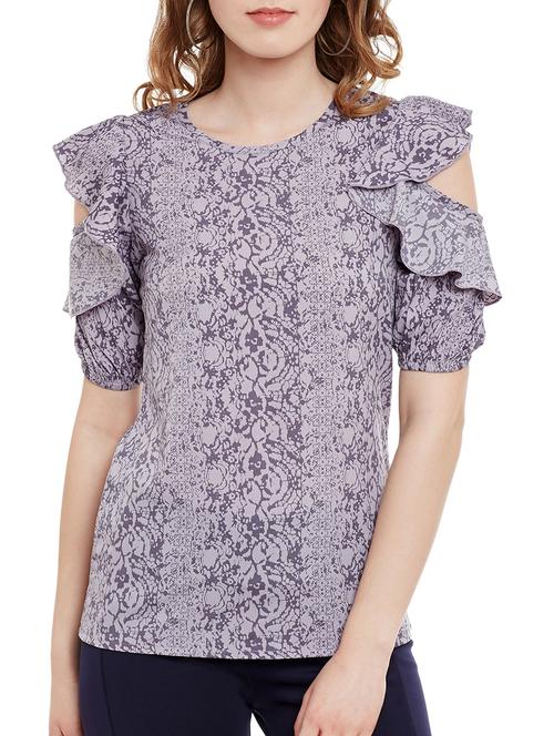 purple printed ruffle top - 14471373 - Very Small Image - 1