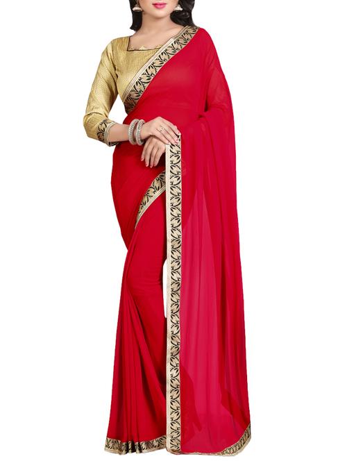 red georgette bordered saree with blouse - 14473509 - Very Small Image - 1