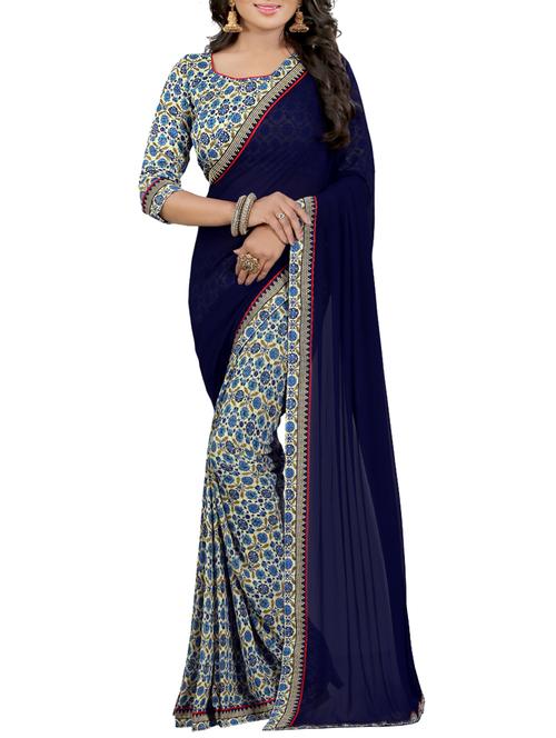 blue georgette half and half saree with blouse - 14473684 - Very Small Image - 1