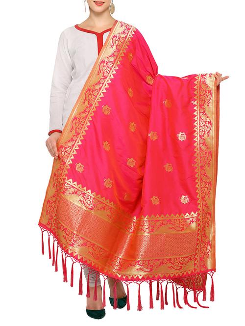 pink silk dupatta - 14474151 - Very Small Image - 1