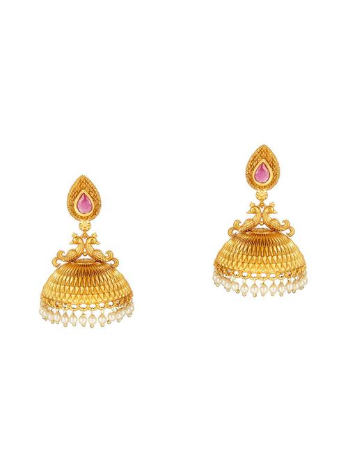 pink metal jhumka earrings - 14474499 - Very Small Image - 1