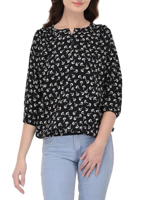 black crepe blouson top - 14474788 - Very Small Image - 1