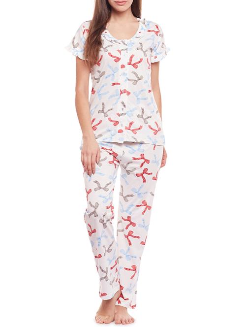 white printed nightwear set - 14474991 - Very Small Image - 1
