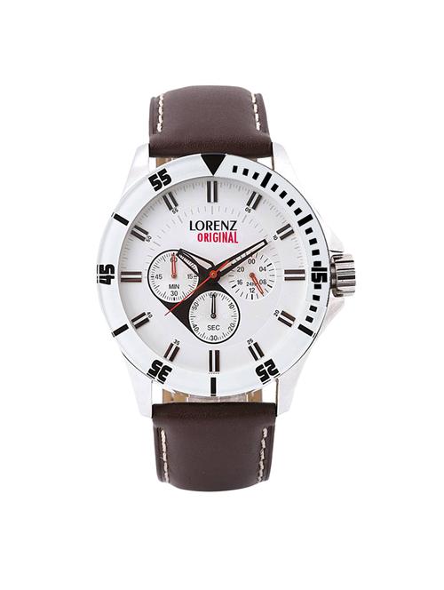lorenz mk-1057a f.track style white colored analog watch with dark brown strap - 14477696 - Very Small Image - 1