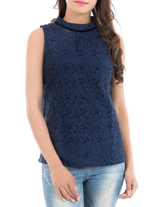 tie back mock neck laced top - 14477803 - Very Small Image - 1