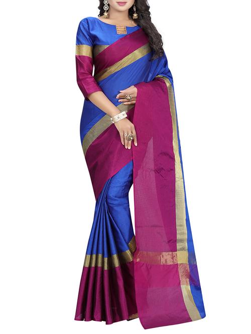 multi colored poly cotton bordered saree with blouse - 14477838 - Very Small Image - 1