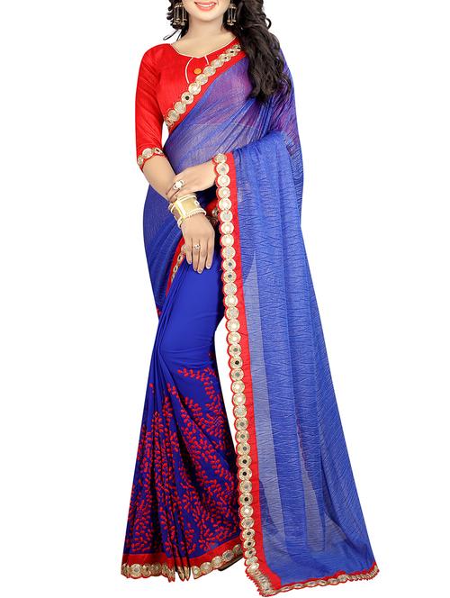 blue lycra half & half saree with blouse - 14477879 - Very Small Image - 1