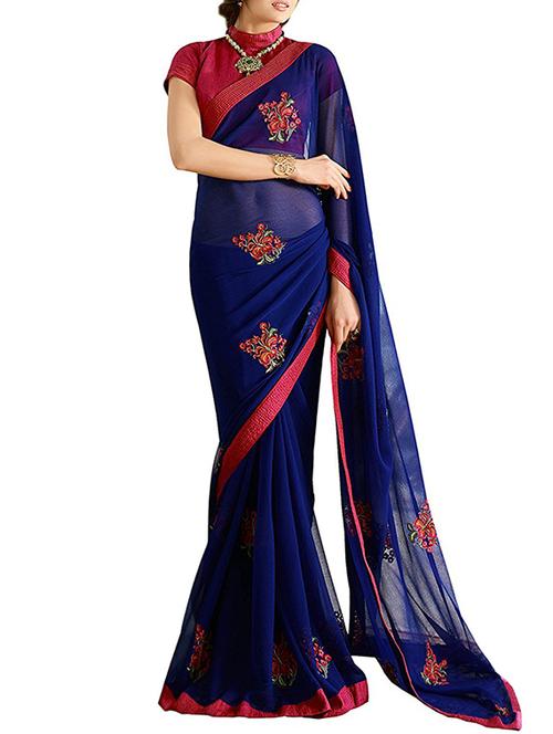 blue georgette sareeembroidered saree with blouse - 14477896 - Very Small Image - 1