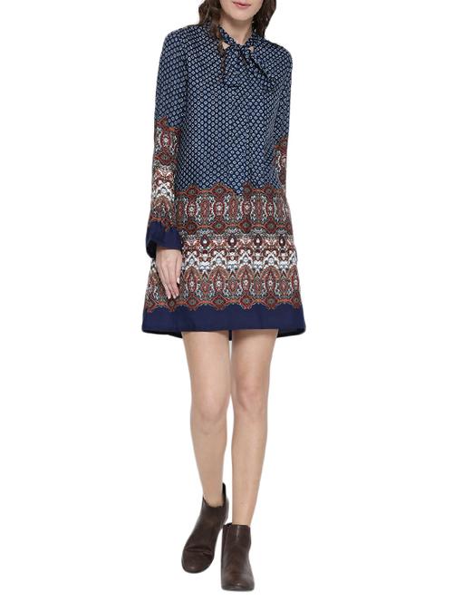 navy blue printed shift dress - 14478370 - Very Small Image - 1