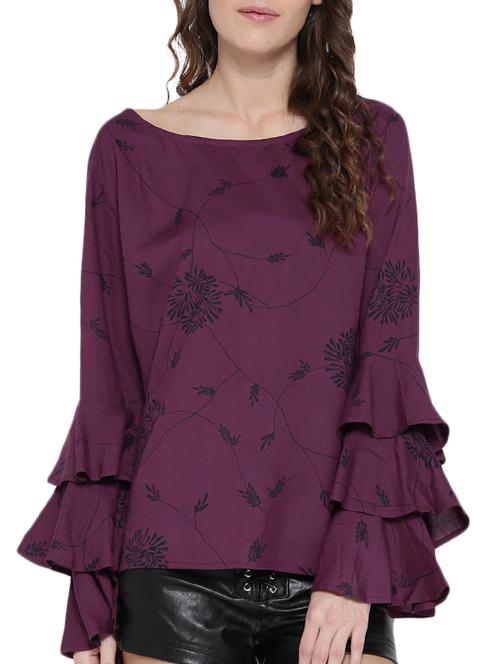 purple long ruffle sleeved top - 14478393 - Very Small Image - 1