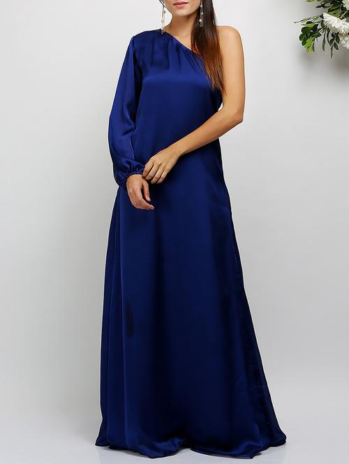 single shoulder prussian blue gown - 14478493 - Very Small Image - 1