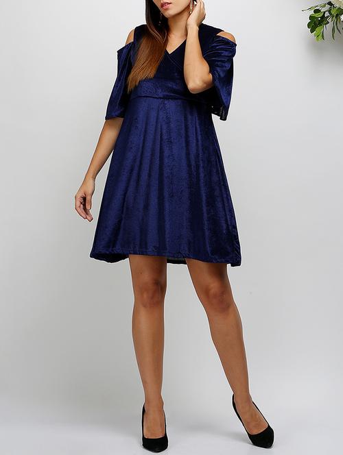 cold shoulder velvet a-line dress - 14478527 - Very Small Image - 1
