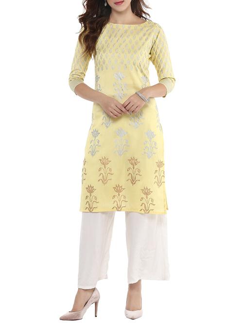 yellow silk blend straight kurta - 14478899 - Very Small Image - 1