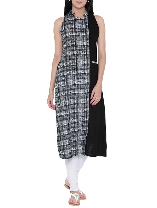 black cotton a-line kurta - 14479129 - Very Small Image - 1