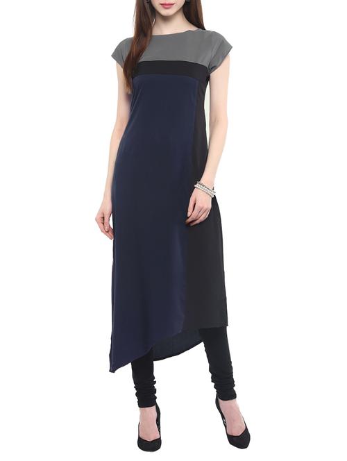 blue crepe asymmetric kurta - 14479827 - Very Small Image - 1