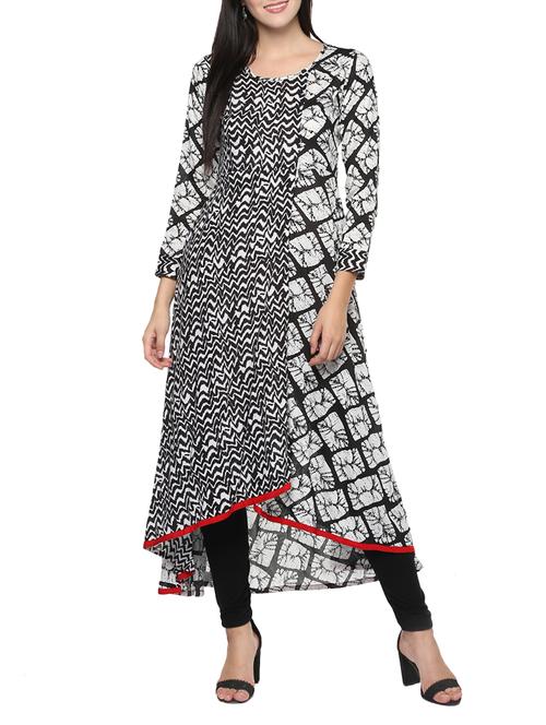 black viscose high low kurta - 14479830 - Very Small Image - 1