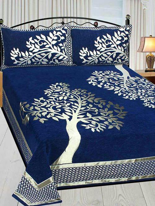 chenille double bed cover with 2 pillow covers - 14480755 - Very Small Image - 1