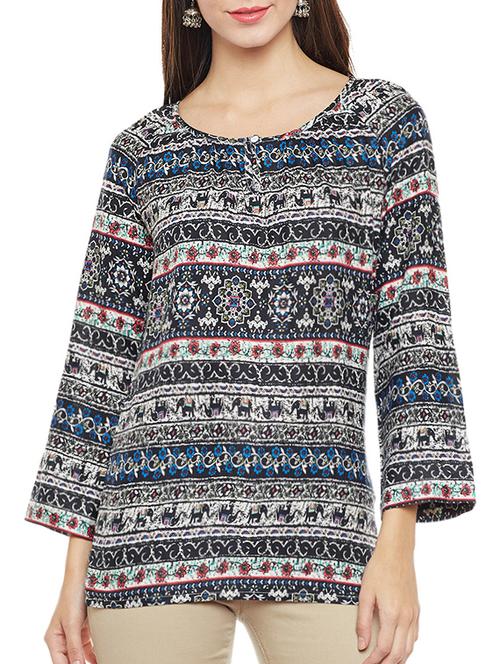 blue printed rayon top - 14482009 - Very Small Image - 1