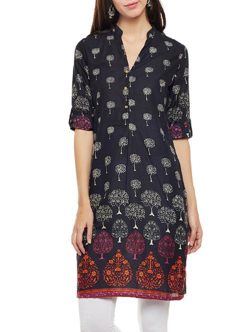 blue cotton straight kurta - 14482046 - Very Small Image - 1