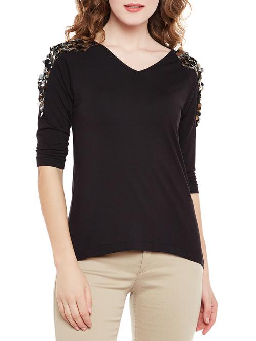 sequined sleeved v-neck top - 14482394 - Very Small Image - 1