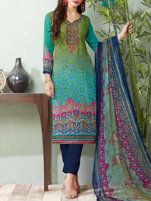 green un-stitched dress material - 14485580 - Very Small Image - 1