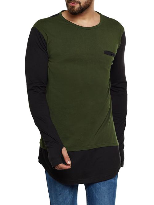 olive green cotton thumb hole t-shirt - 14485625 - Very Small Image - 1