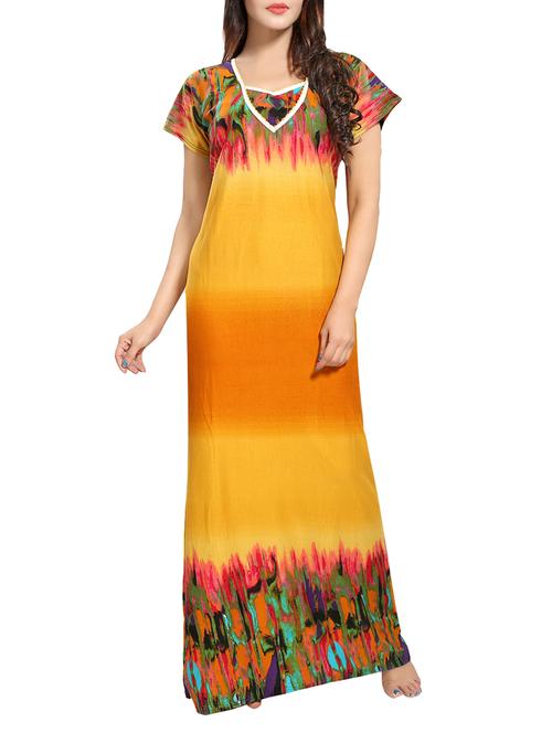 yellow printed cotton gown - 14486152 - Very Small Image - 1