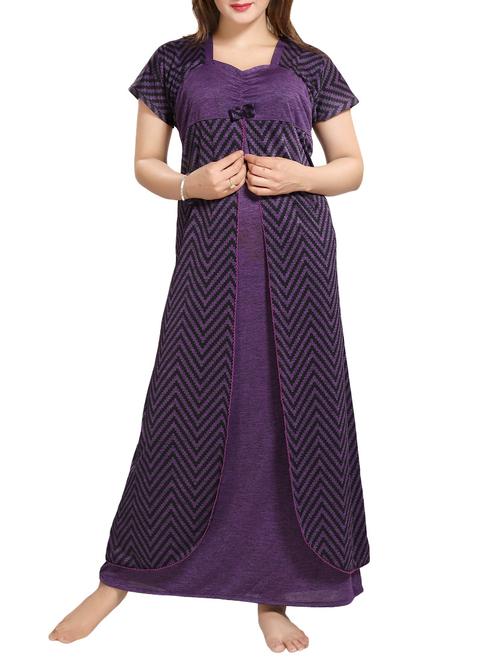 purple printed nightwear gown - 14486165 - Very Small Image - 1