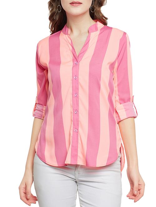 mandarin neck striped shirt - 14486498 - Very Small Image - 1