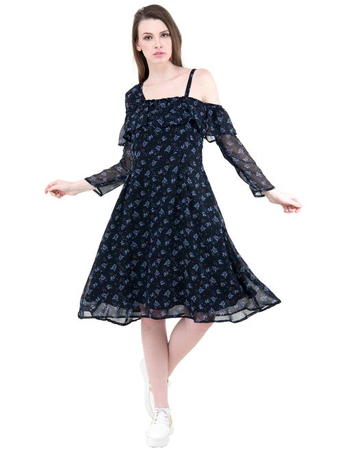 navy blue single shoulder dress - 14487554 - Very Small Image - 1