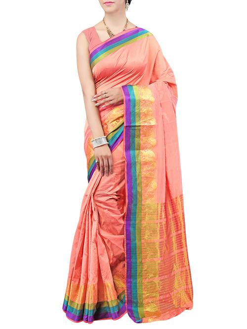 peach bordered saree with blouse - 14487889 - Very Small Image - 1