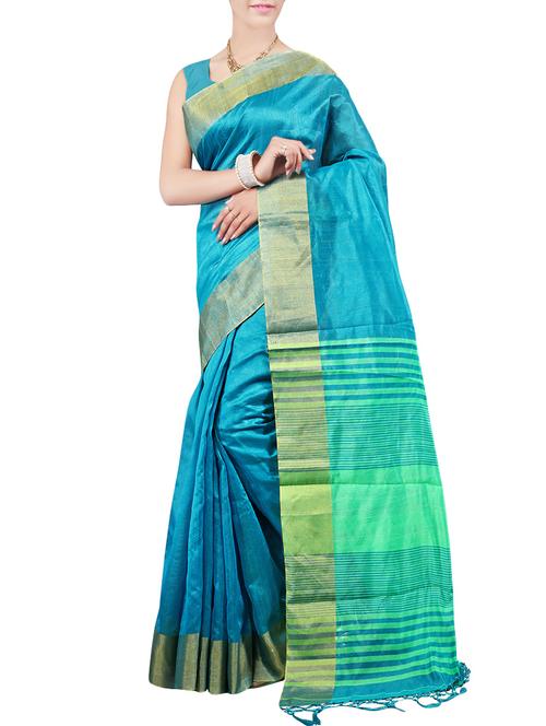 turquoise bordered saree with blouse - 14487898 - Very Small Image - 1