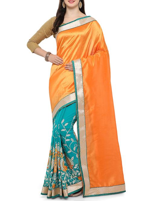 yellow art silk half and half saree with blouse - 14487952 - Very Small Image - 1
