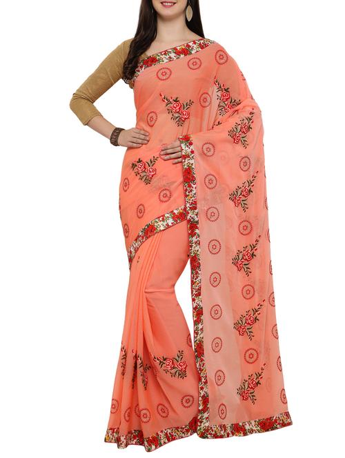 peach embroidered saree with blouse - 14487969 - Very Small Image - 1