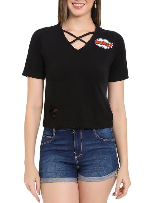 criss-cross neck quirky patch top - 14488384 - Very Small Image - 1