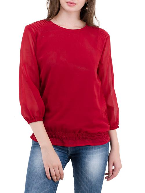 red georgette blouson top - 14489729 - Very Small Image - 1