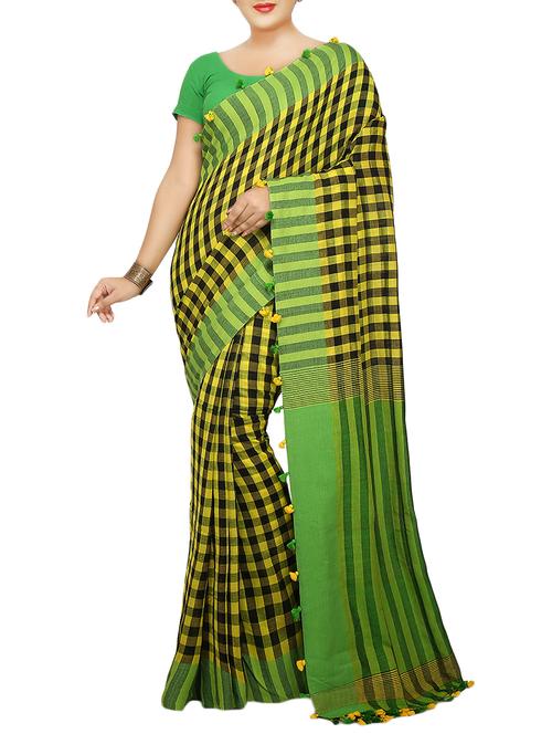 yellow cotton saree with blouse - 14489757 - Very Small Image - 1