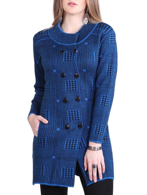 women blue full sleeves coatigan - 14491466 - Very Small Image - 1