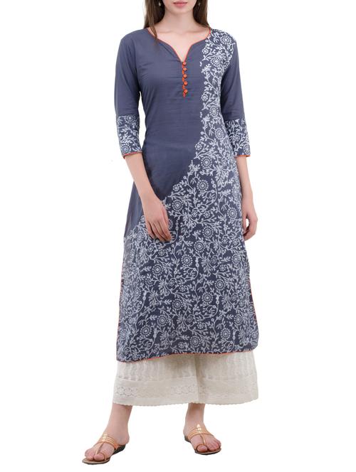 grey cotton straight kurta - 14491932 - Very Small Image - 1