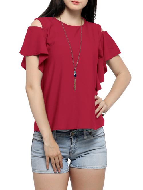 ruffle detail cold shoulder top - 14492297 - Very Small Image - 1