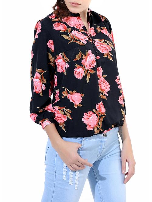 mandarin neckline blouson top - 14493275 - Very Small Image - 1