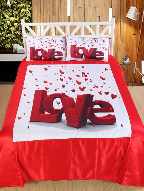 love print double bedsheet with 2 pillow covers - 14494131 - Very Small Image - 1