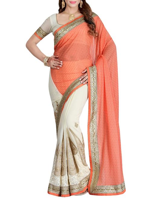peach half & half saree with blouse - 14494580 - Very Small Image - 1