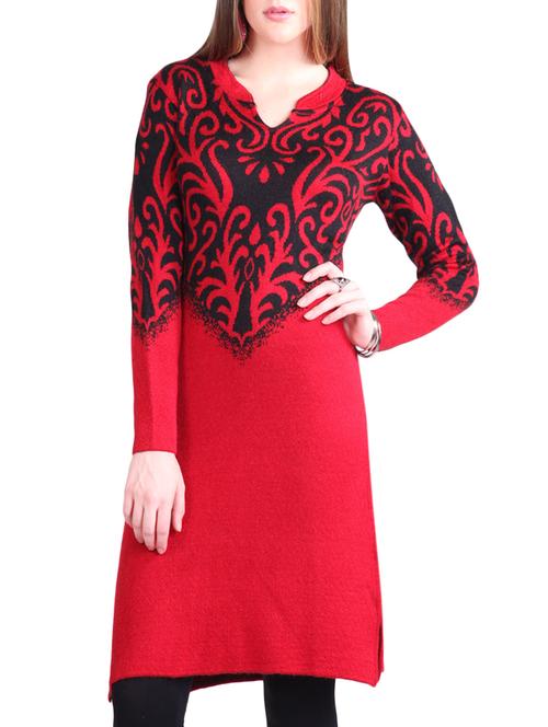 red acrylic woolen kurti - 14494763 - Very Small Image - 1