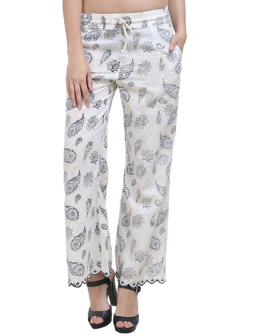 white printed cotton pajama - 14495138 - Very Small Image - 1