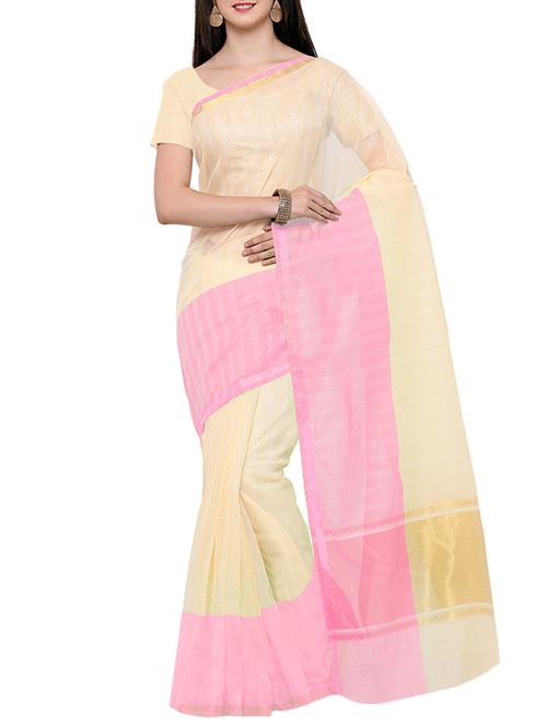 beige art silk bordered saree with blouse - 14495190 - Very Small Image - 1