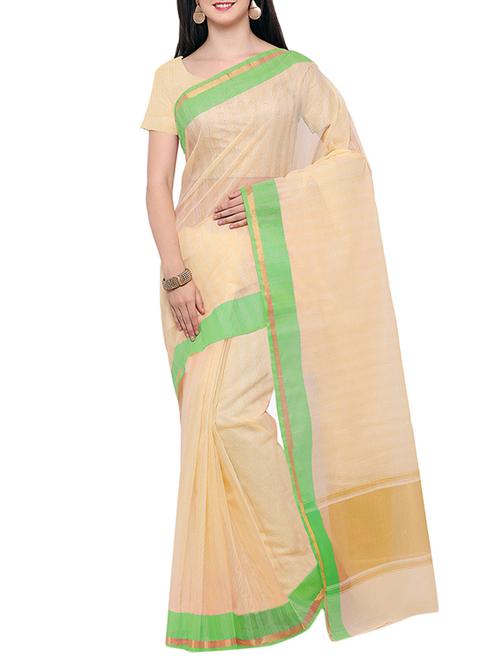cream woven saree with blouse - 14495208 - Very Small Image - 1