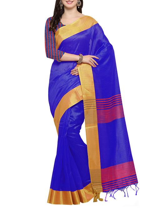 blue bordered saree with blouse - 14495215 - Very Small Image - 1