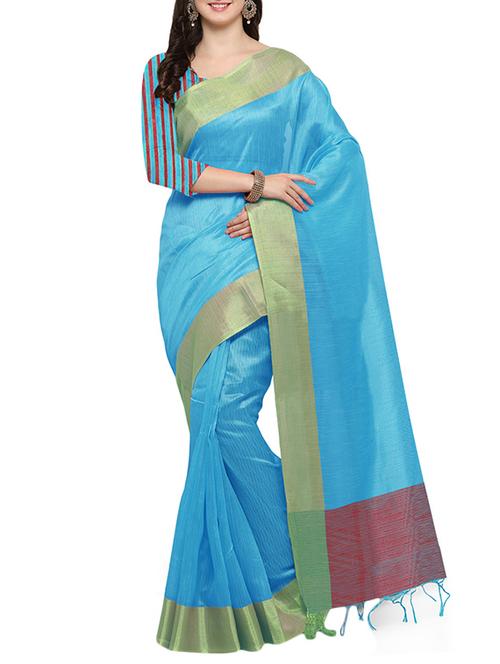 sky blue bordered saree with blouse - 14495218 - Very Small Image - 1