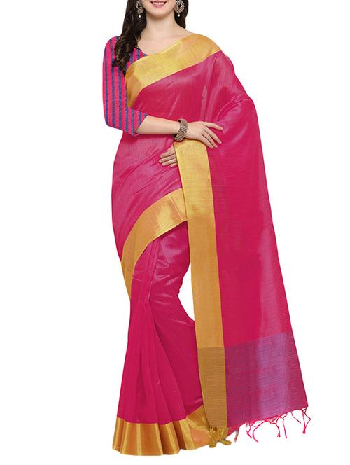 pink bordered saree with blouse - 14495219 - Very Small Image - 1
